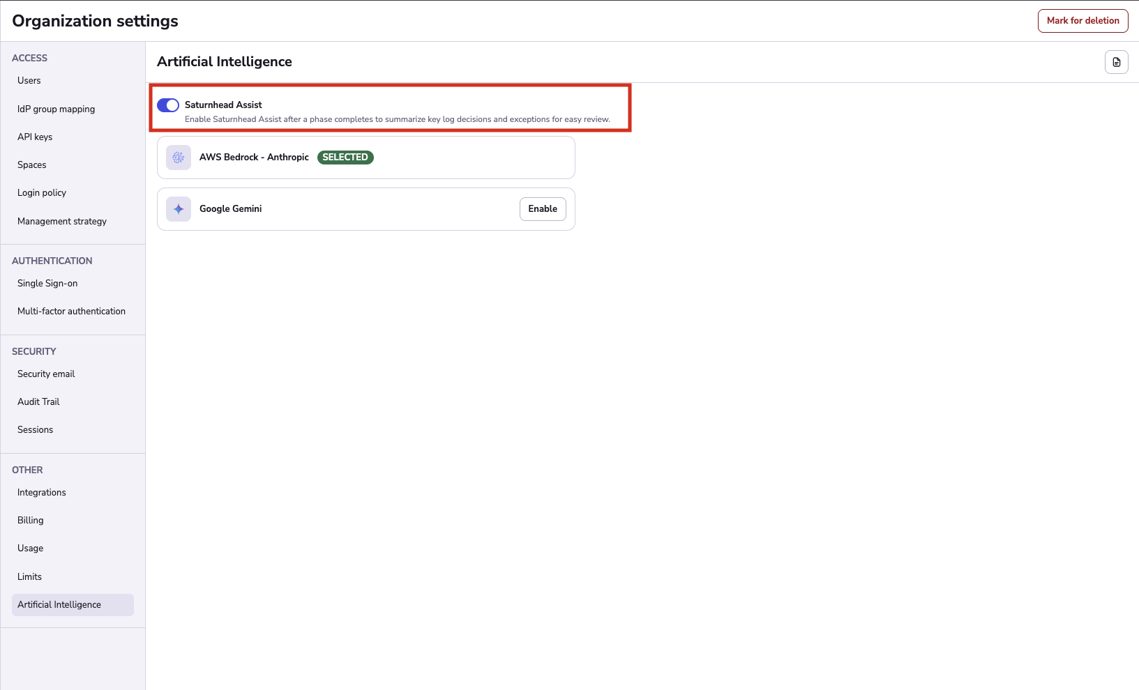 Enable Saturnhead AI Assist
