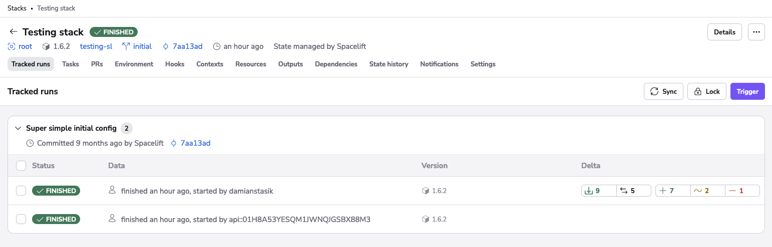 Tracked run in Runs screen