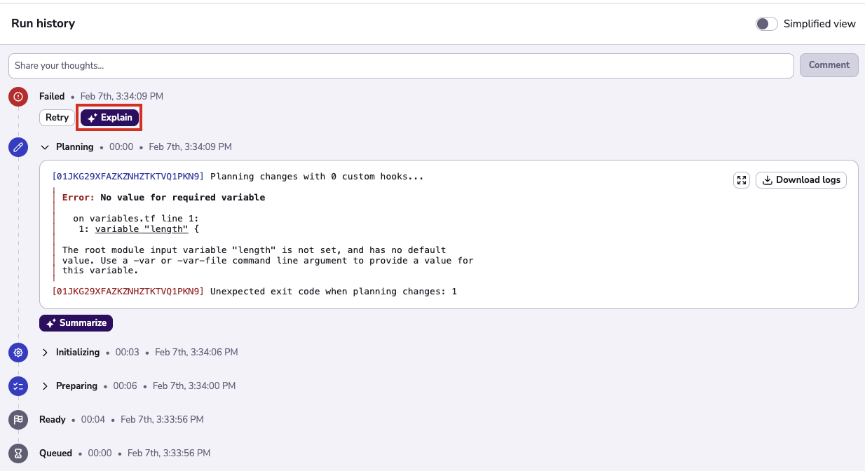 Explain in the Spacelift UI