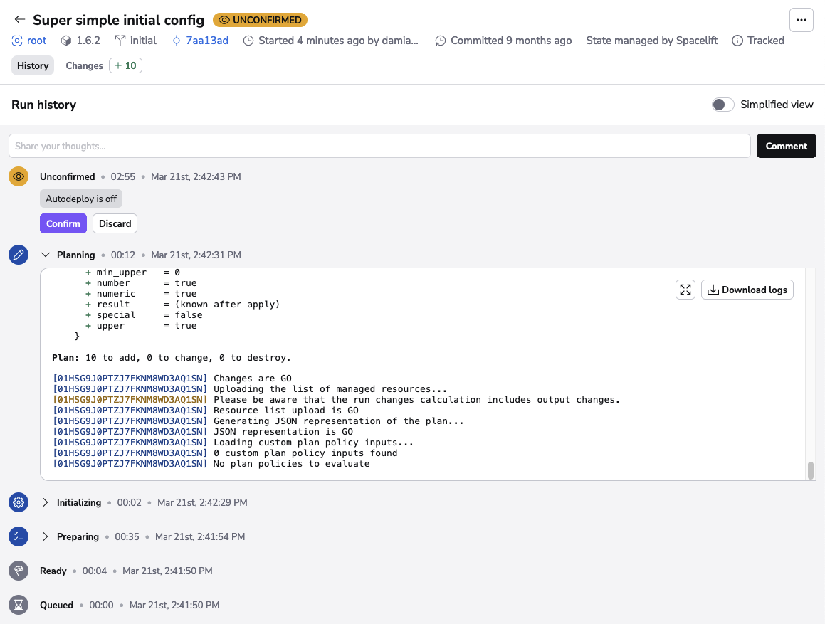 Changes displayed for user confirmation