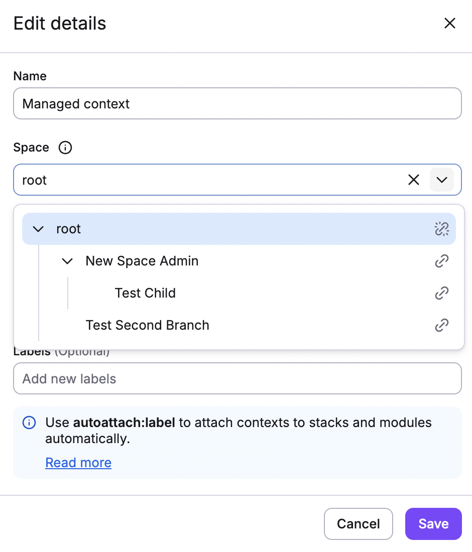 Move a context to a different space