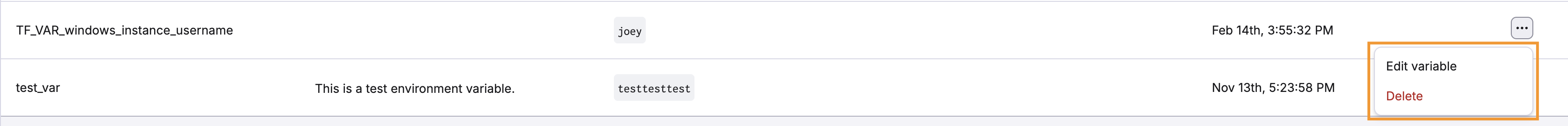 Edit or delete environment variable