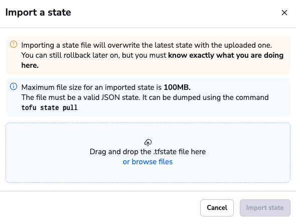 Import a state dialog