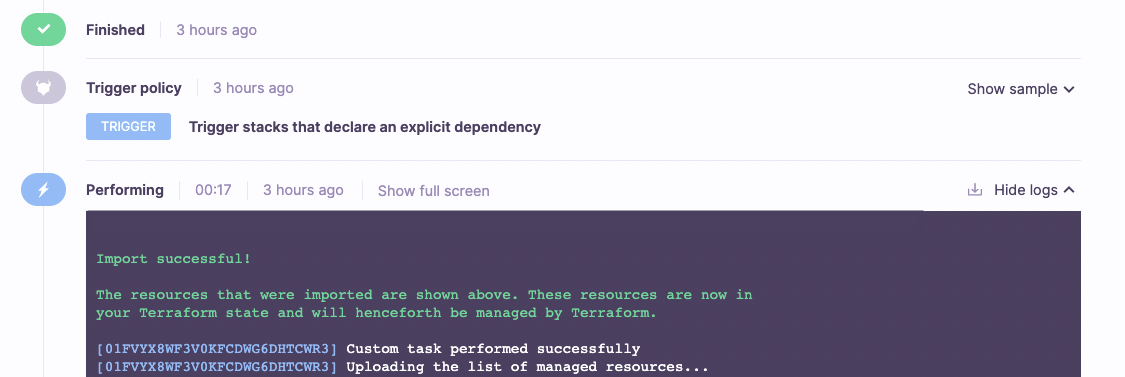 Successful Terraform import