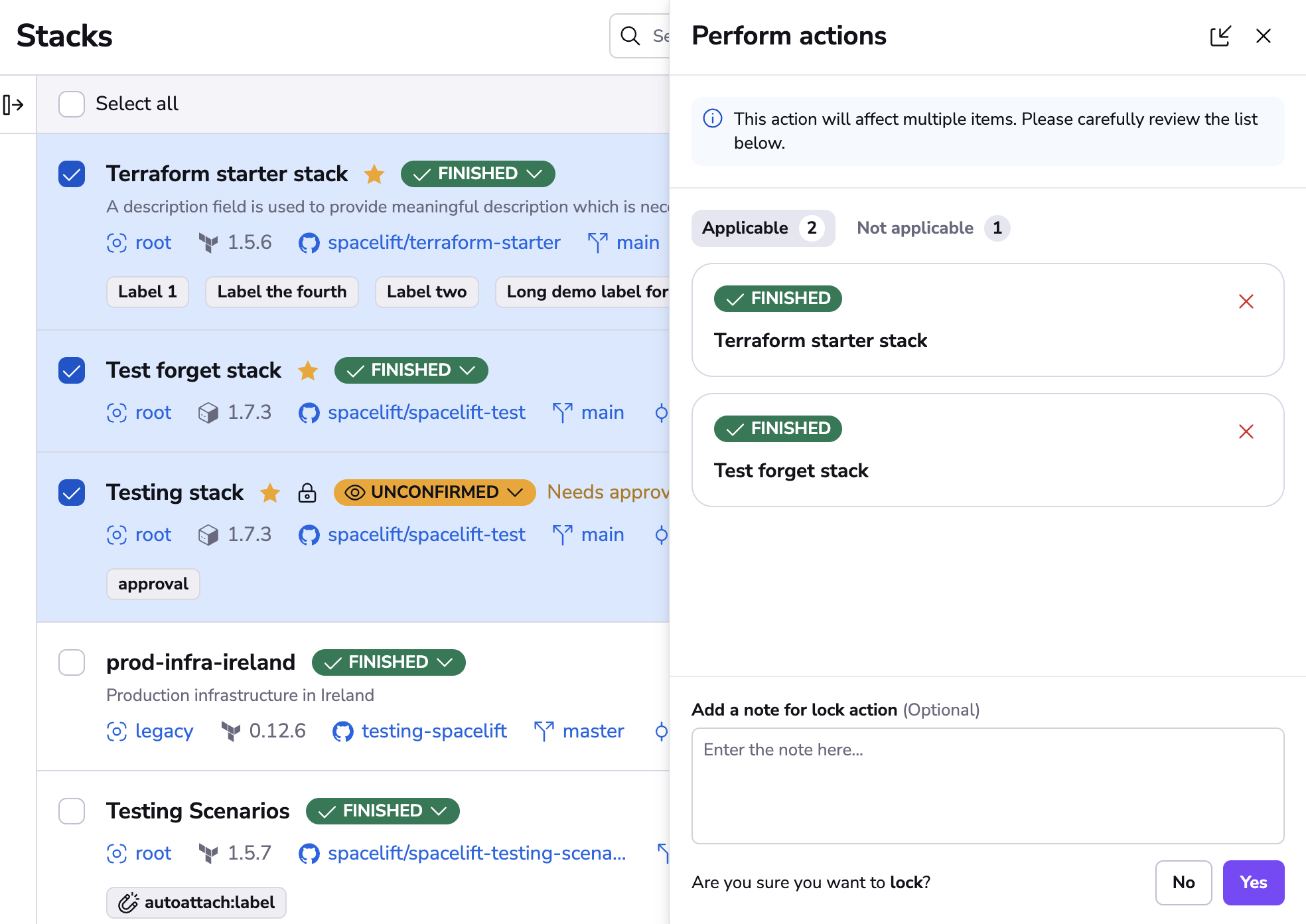 Confirm bulk action in drawer