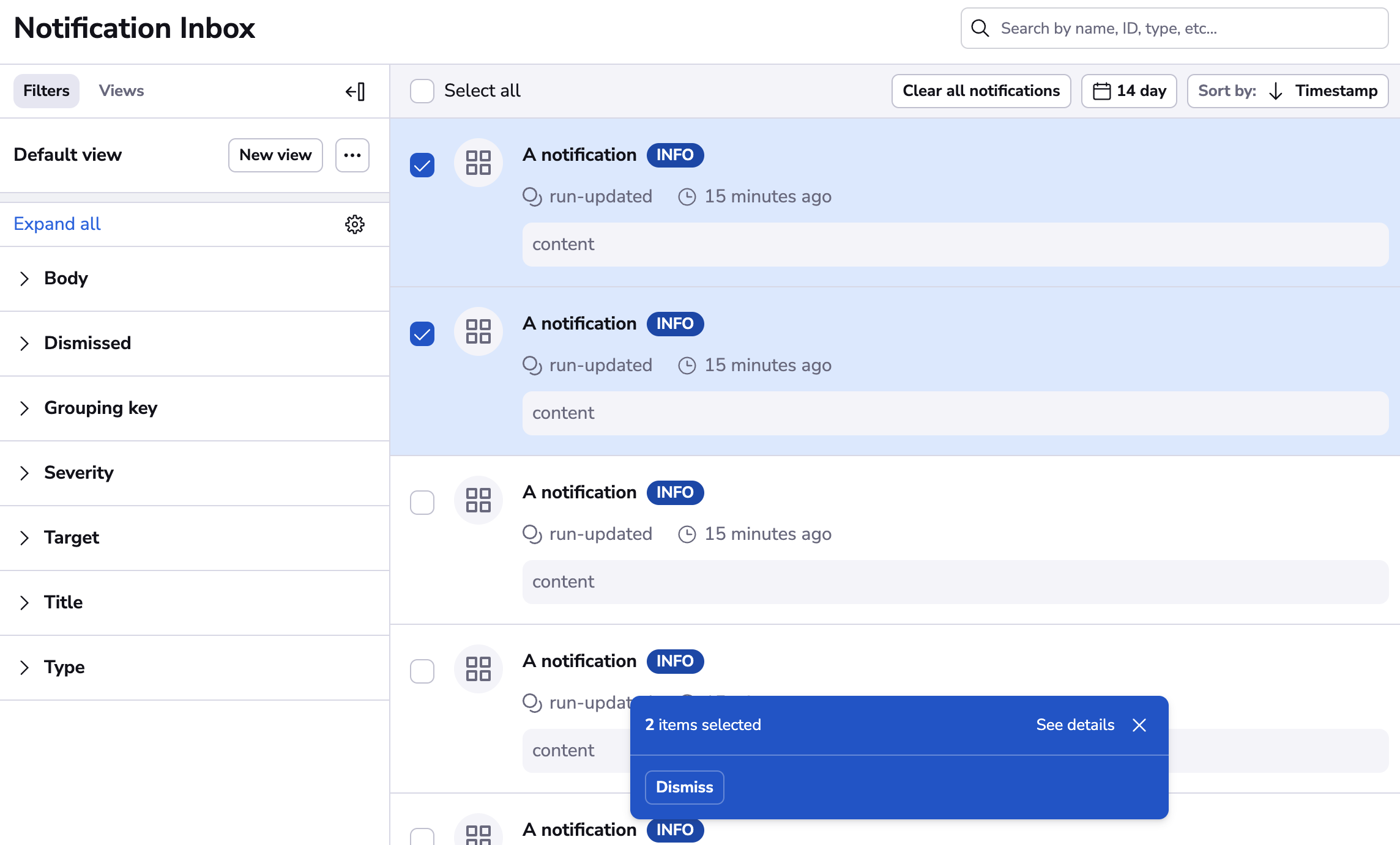 Bulk actions on notifications page