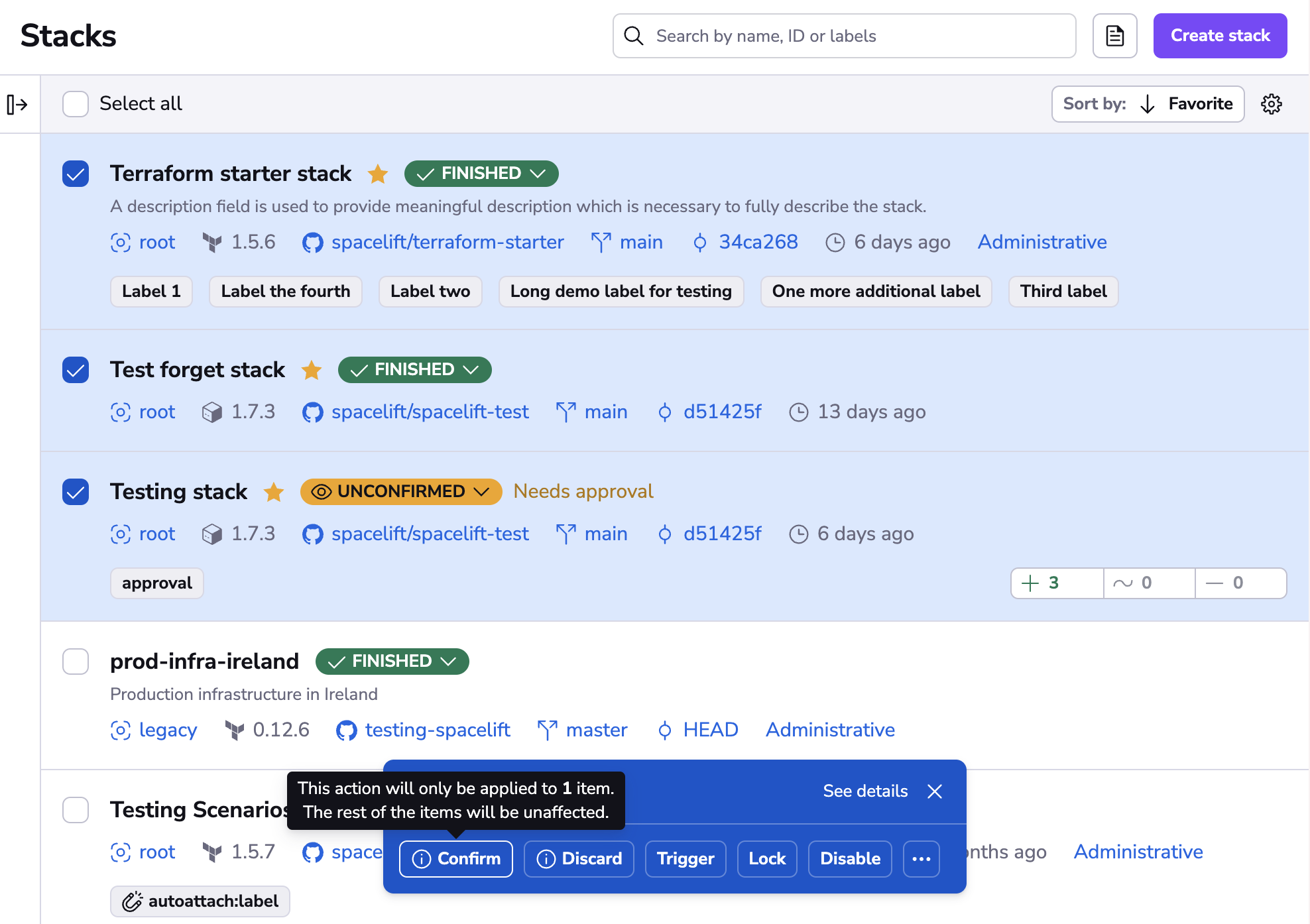 Partial action in bulk action bar
