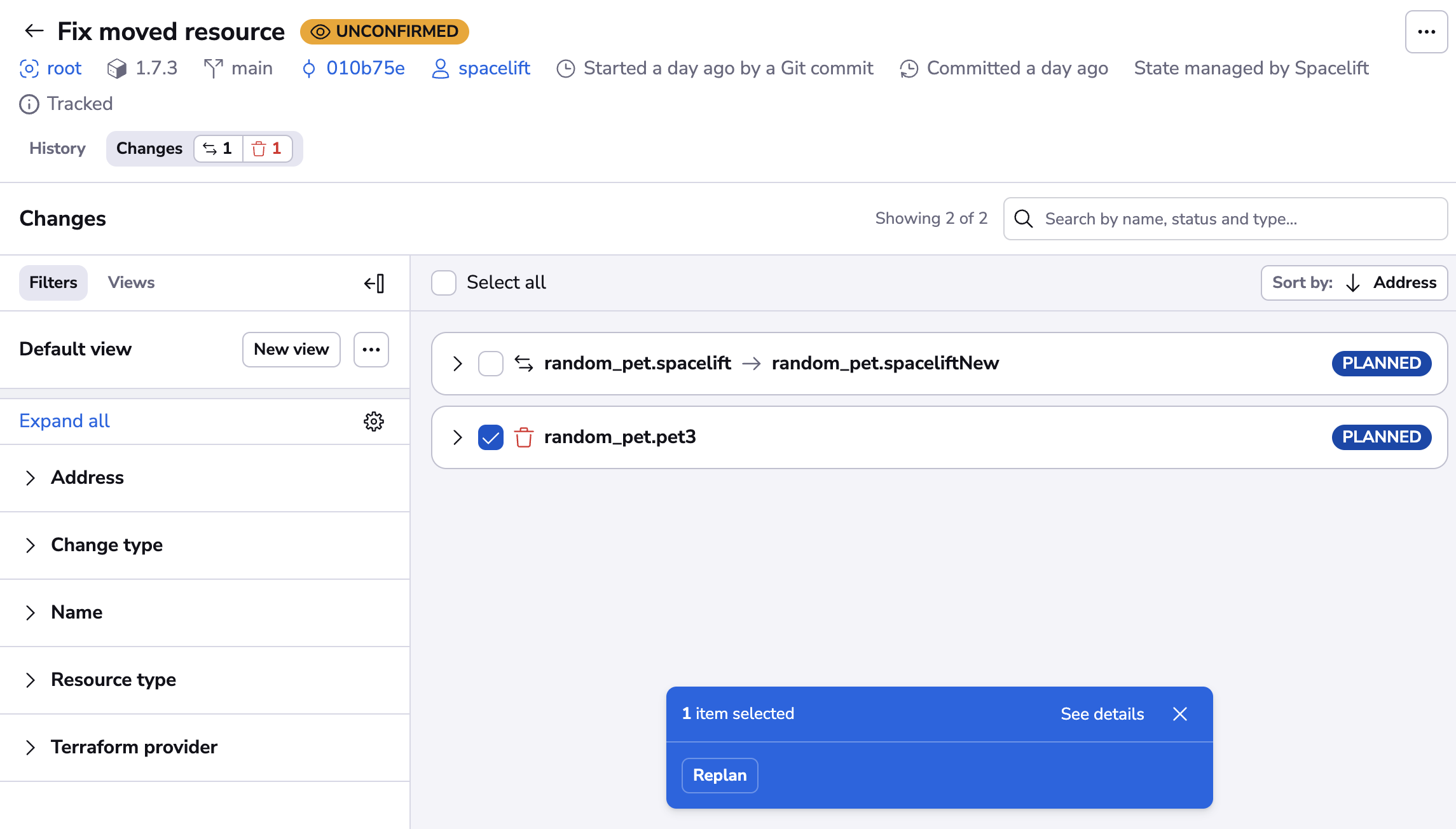 Bulk actions on run changes page