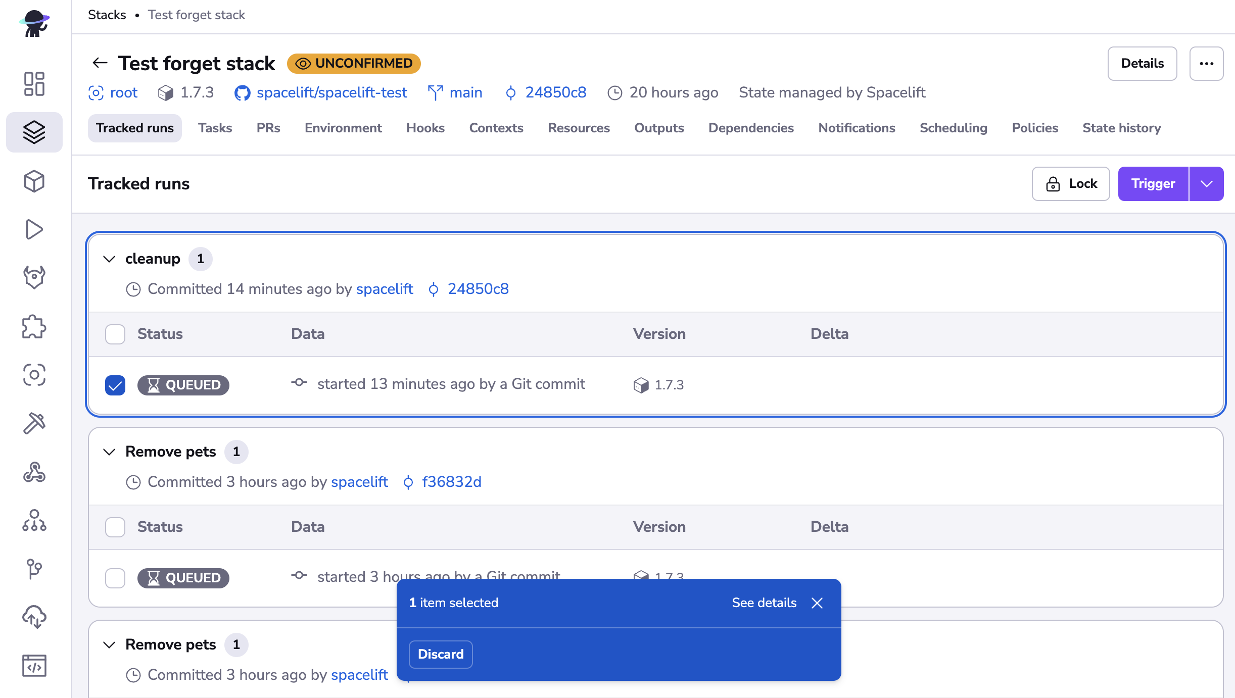 Bulk actions in stack runs list