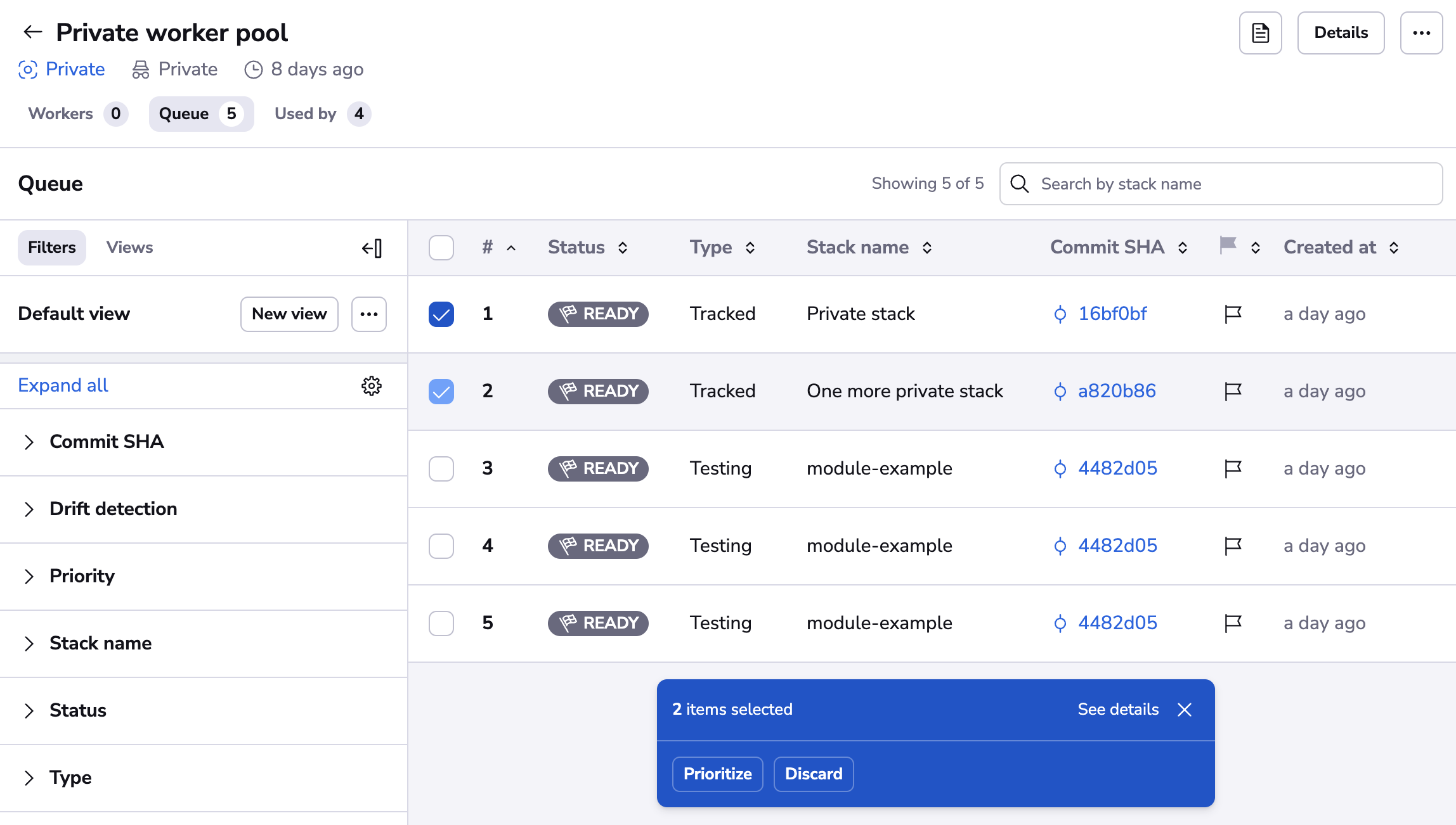 Bulk actions on worker pools queued runs page