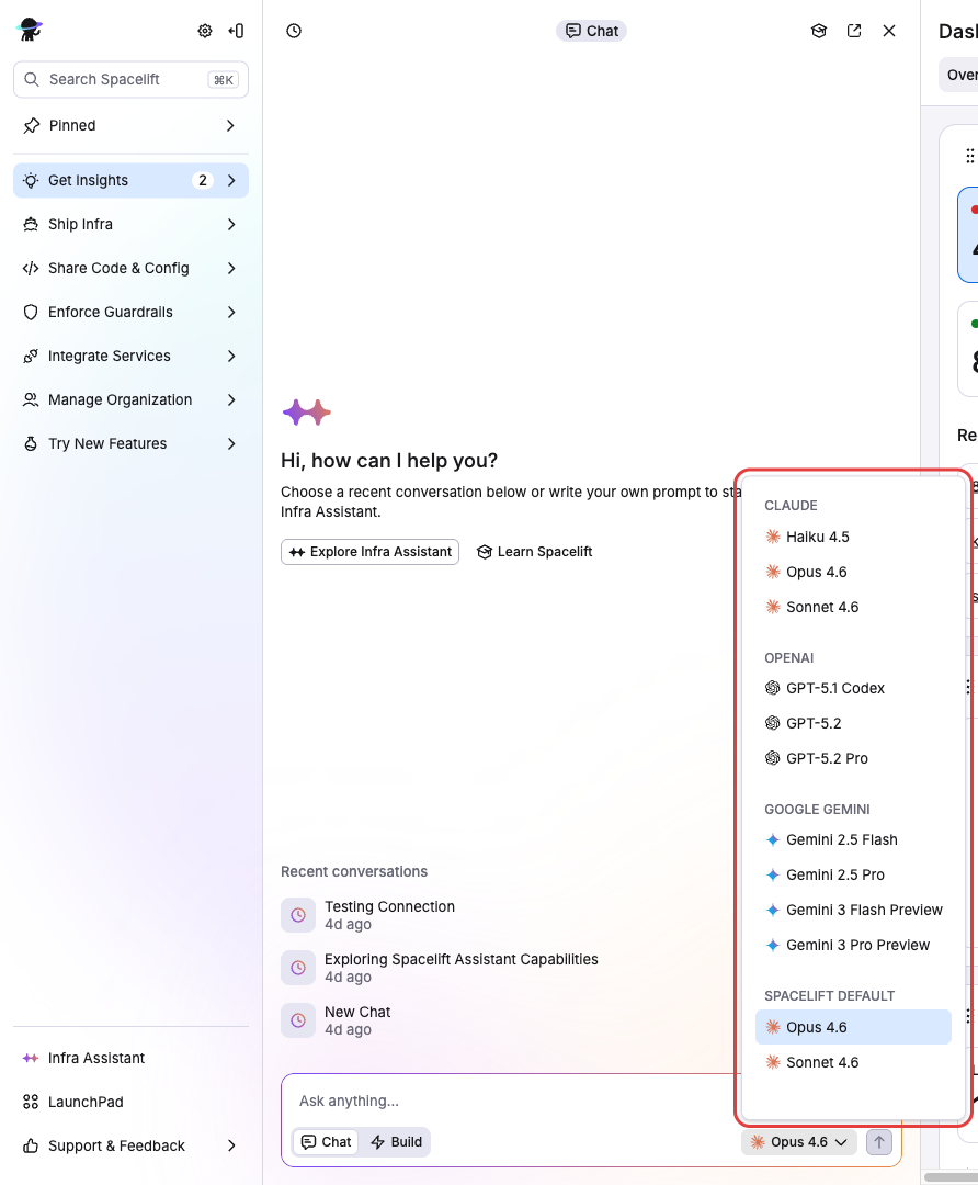 Model selector dropdown