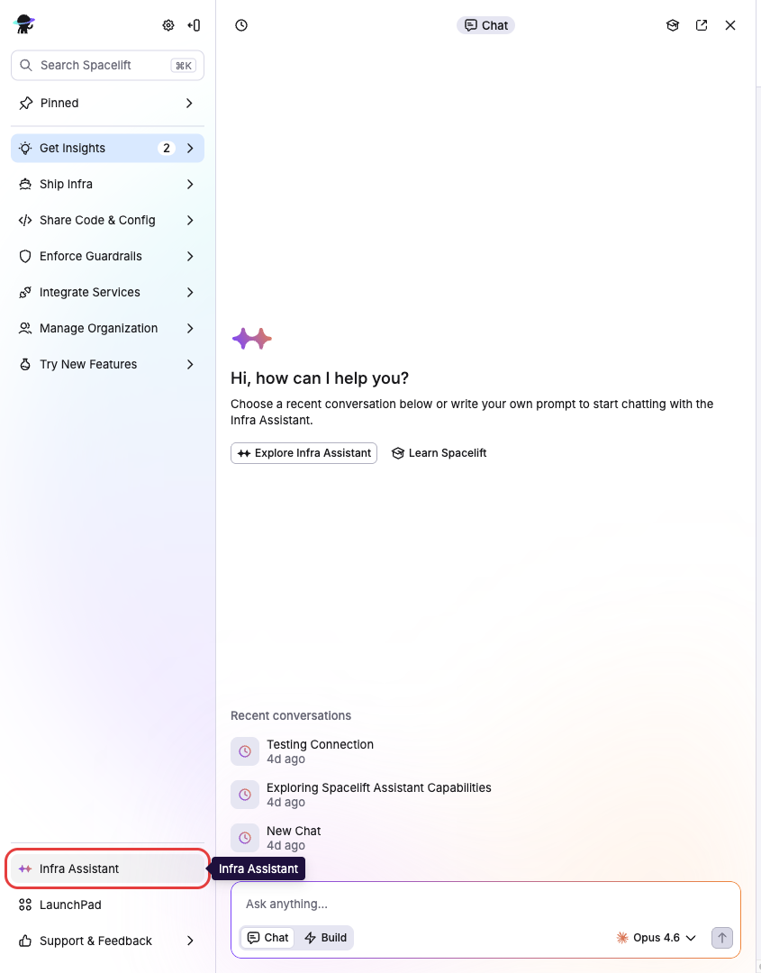 Infra Assistant chat panel