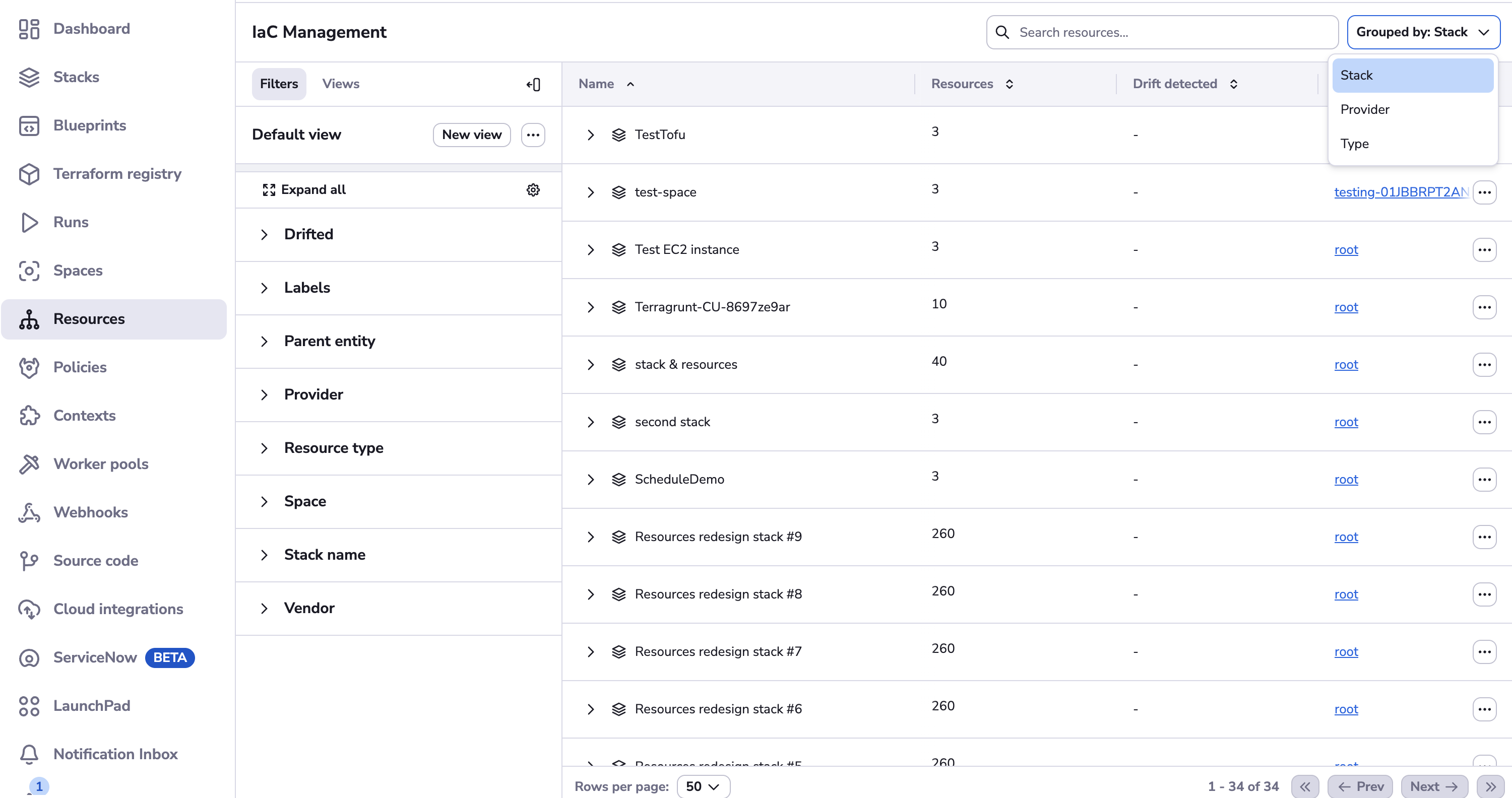 Account-level resources view