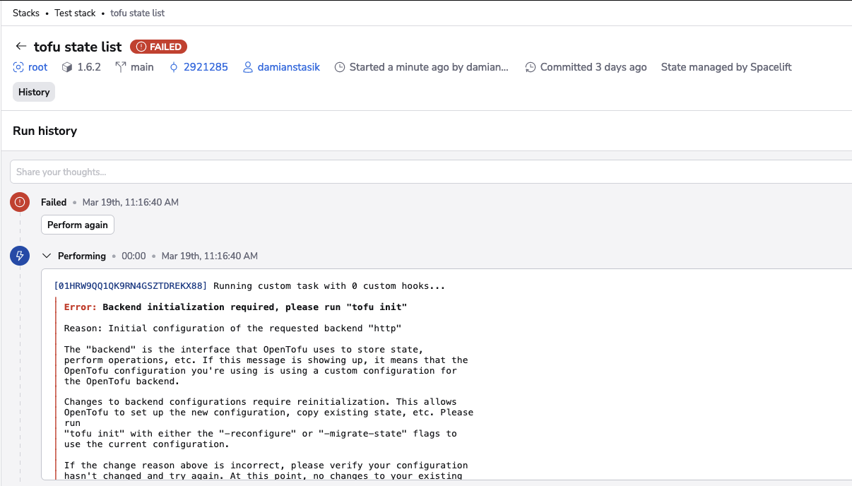 Failed task without initialization