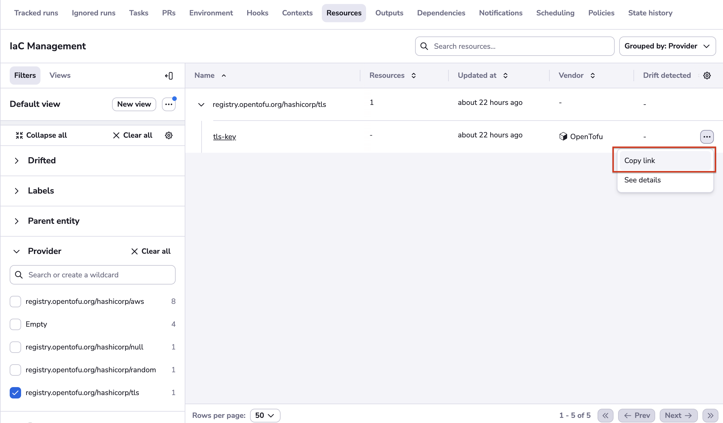 Share resources in table view