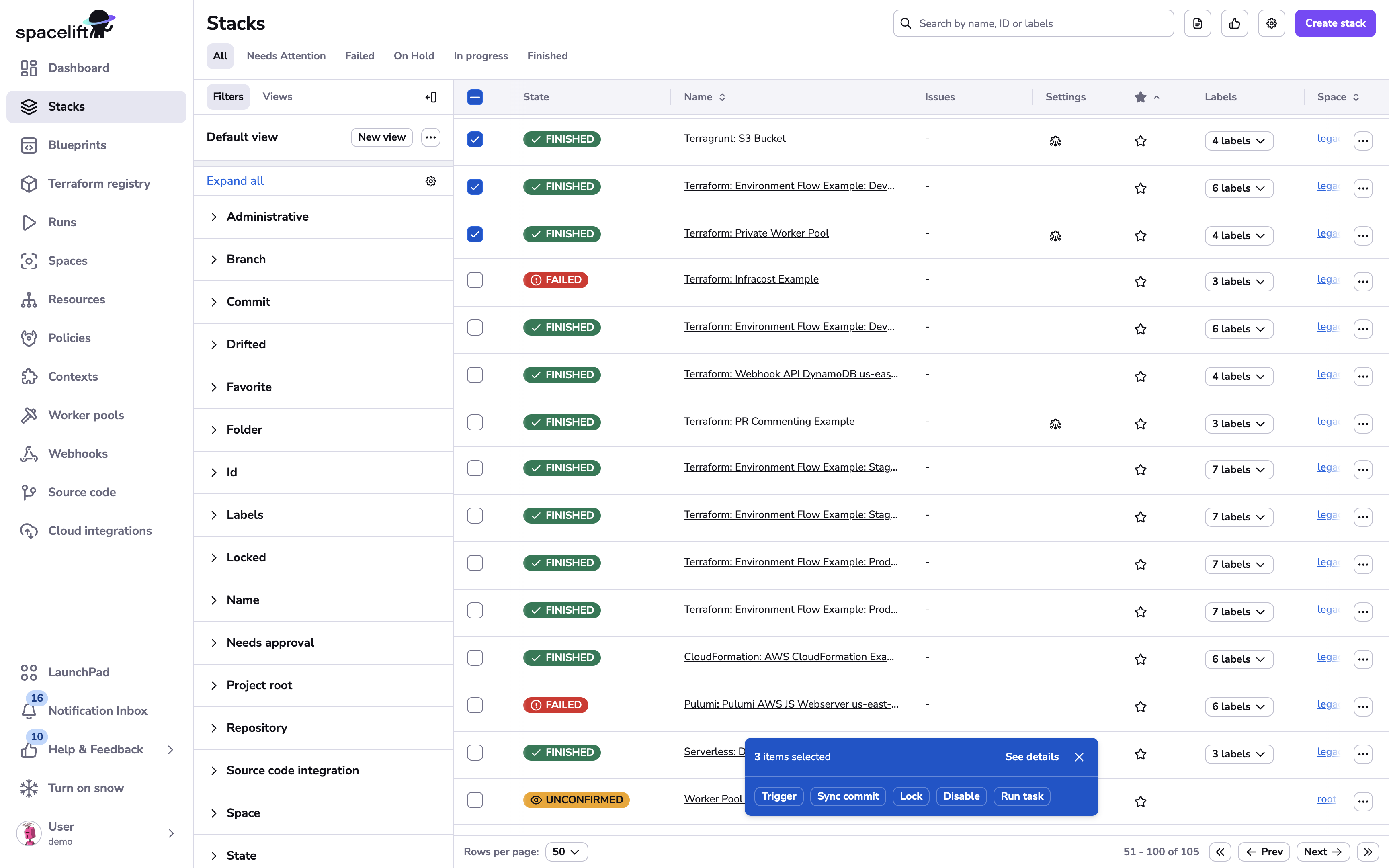 Bulk actions in stacks list