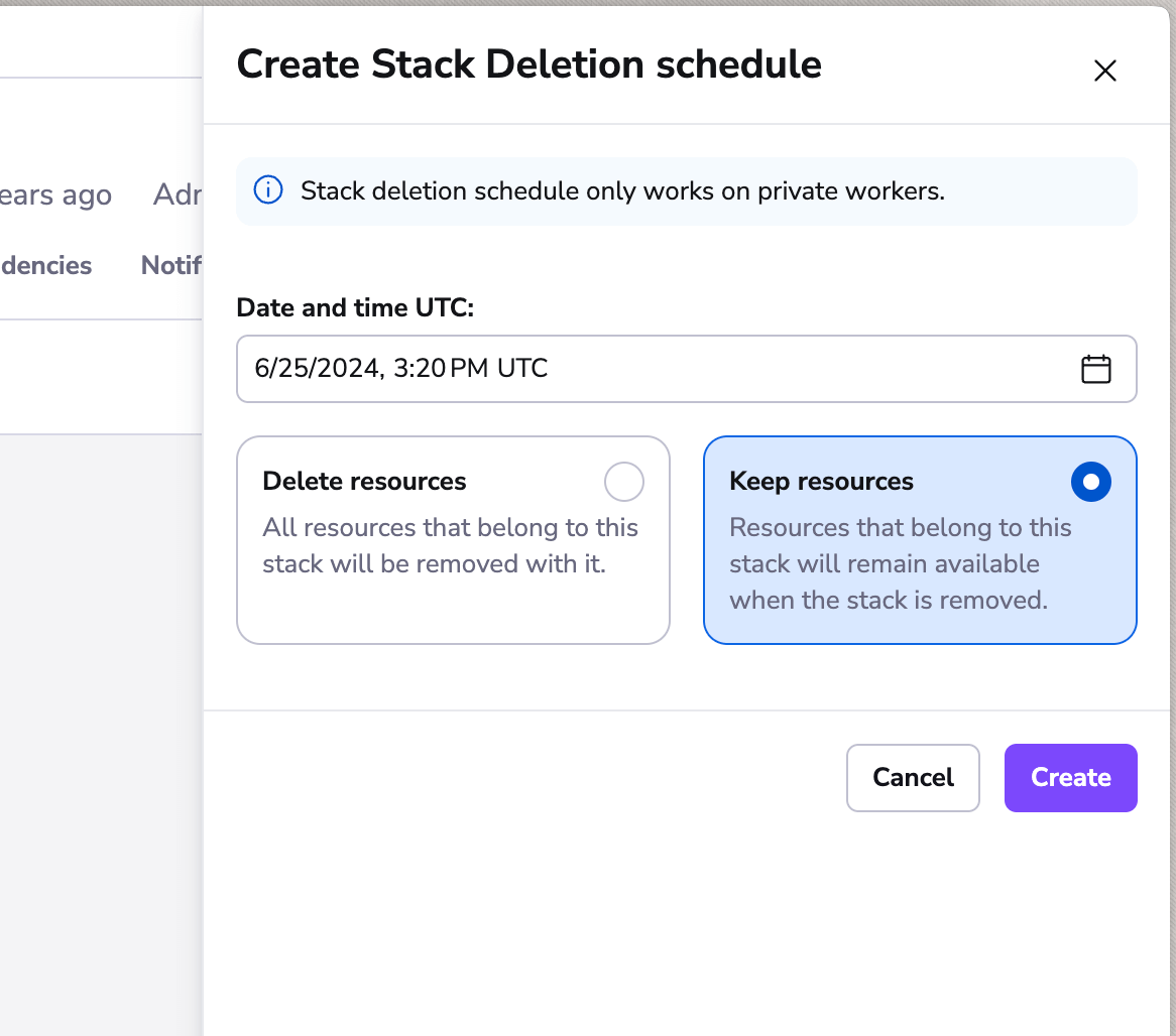 Schedule stack deletion