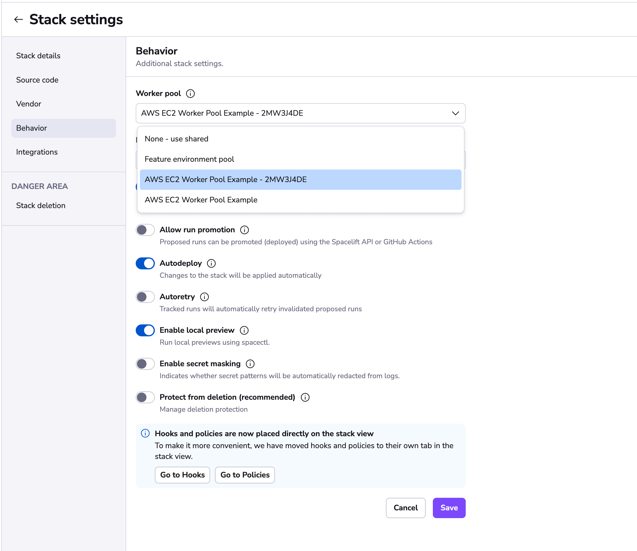 Editing the existing stack