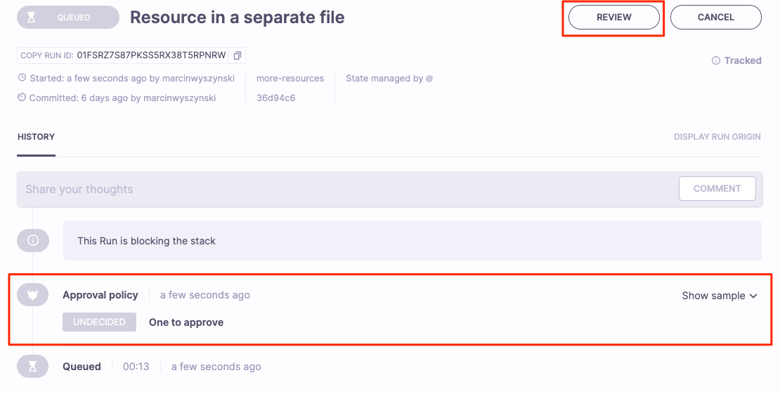 Review a queued run