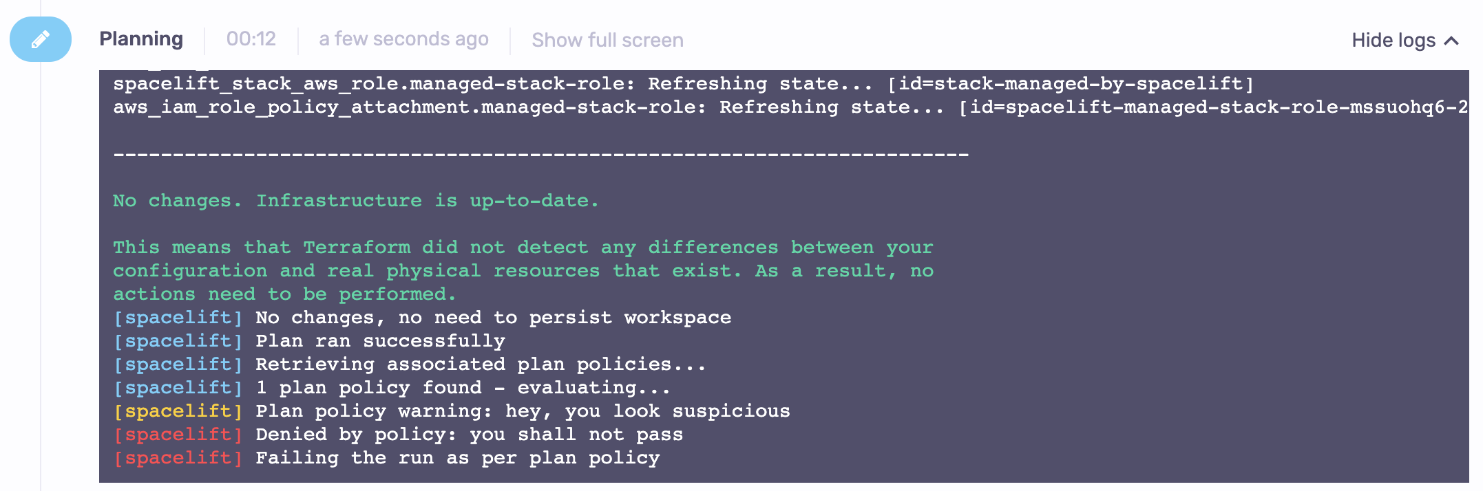 Failing plan policy