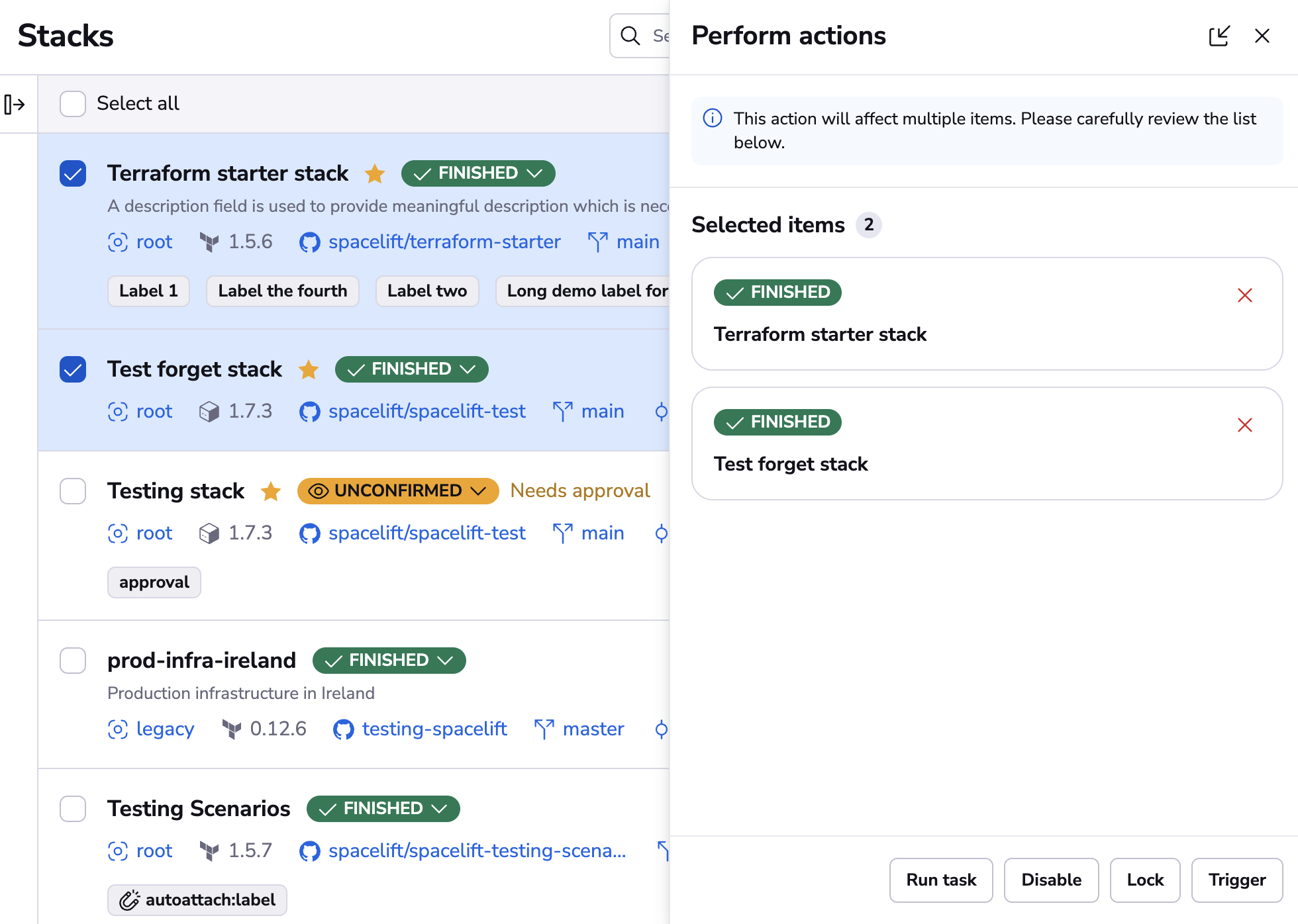 Bulk actions drawer