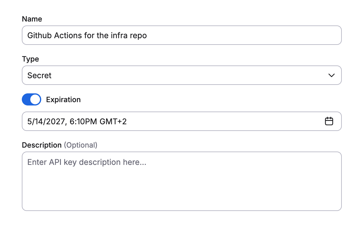 Fill in API key details