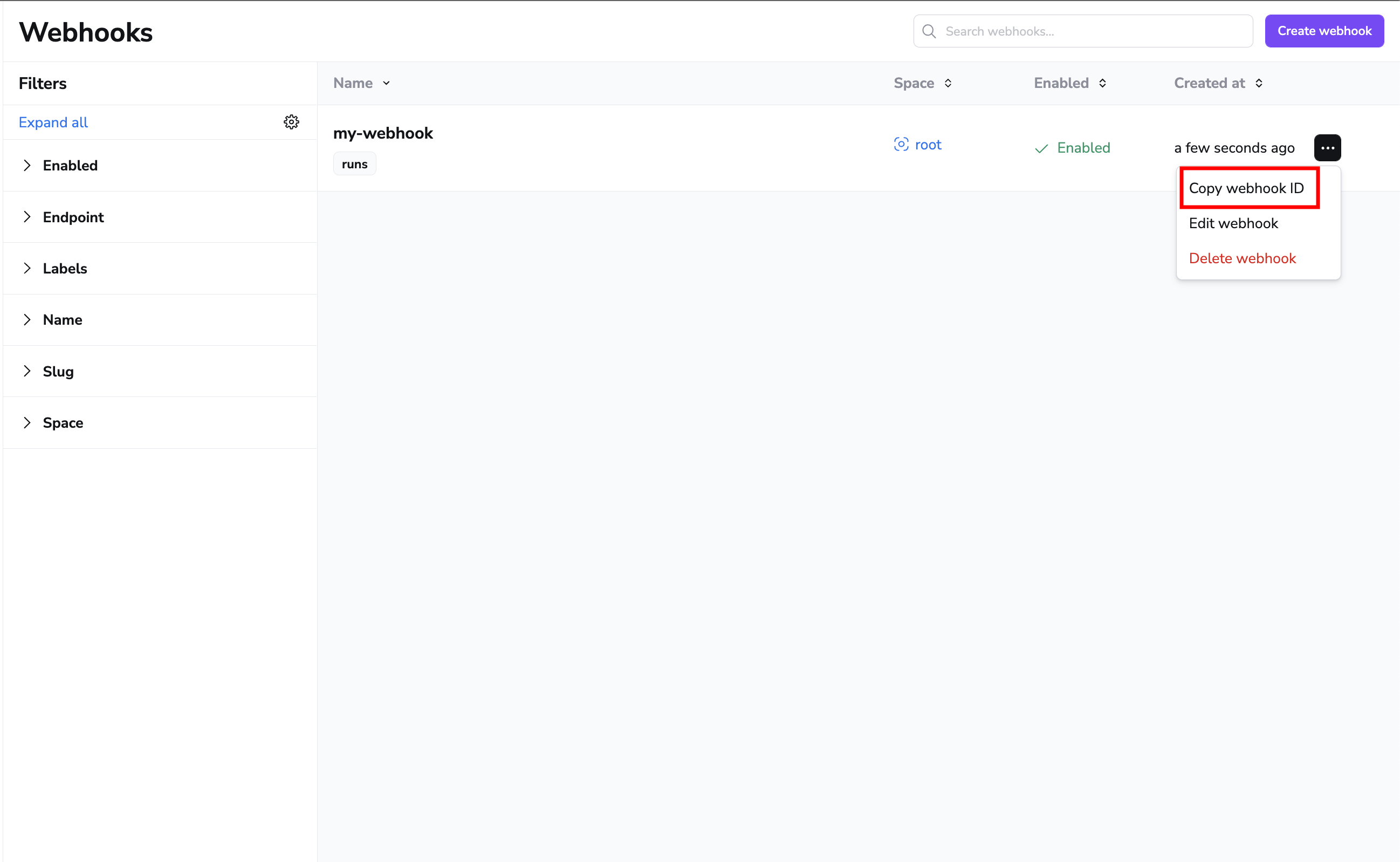 Copy webhook ID