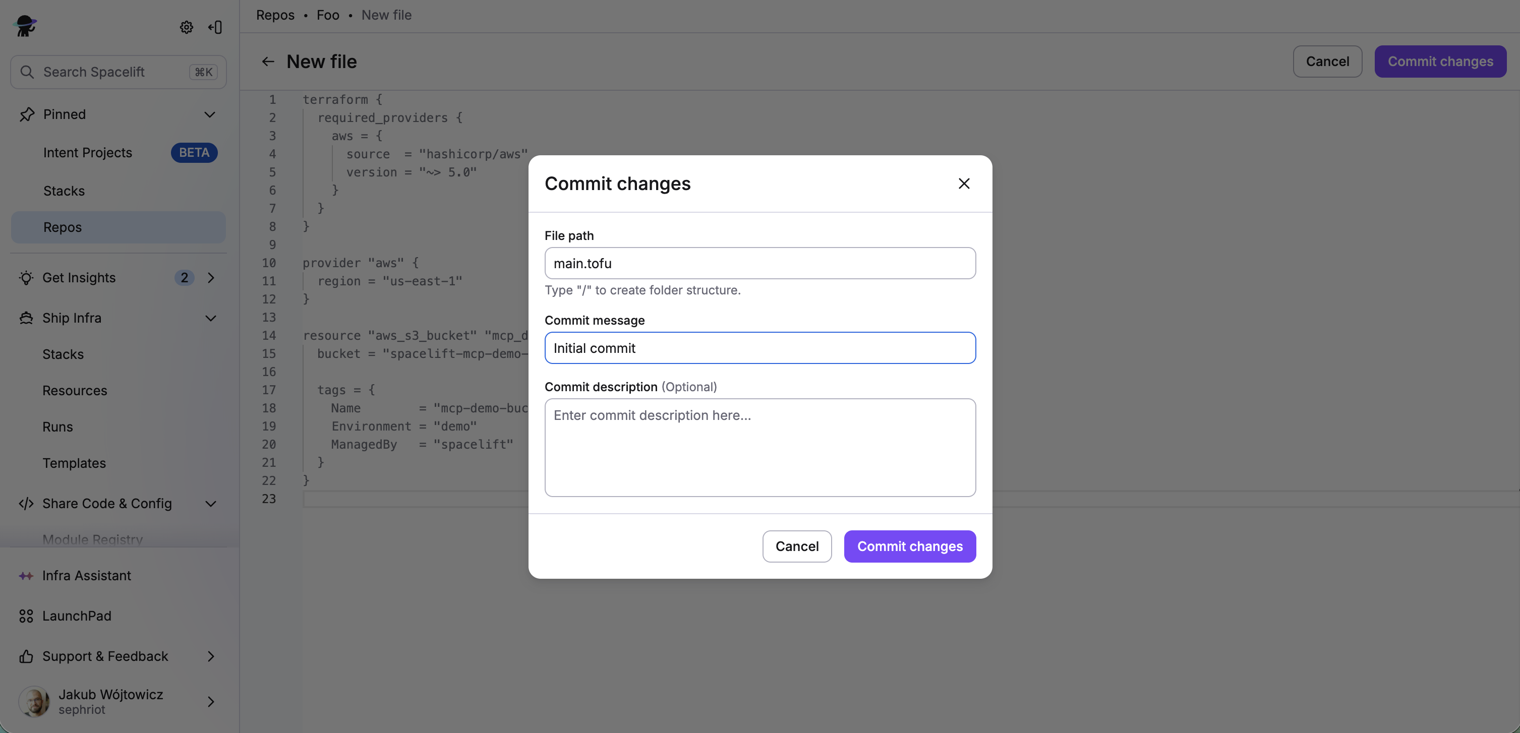 Commit dialog