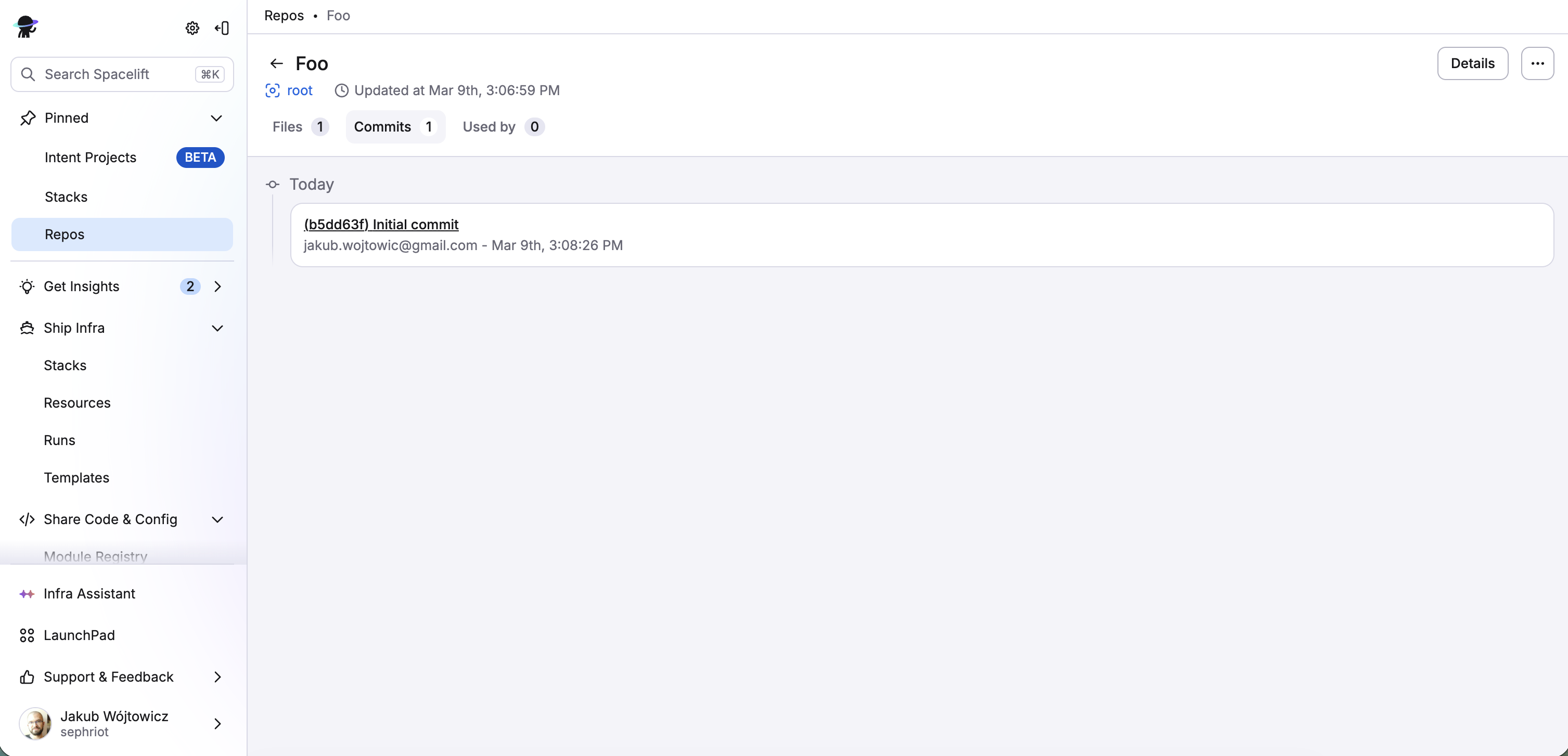 Commits tab