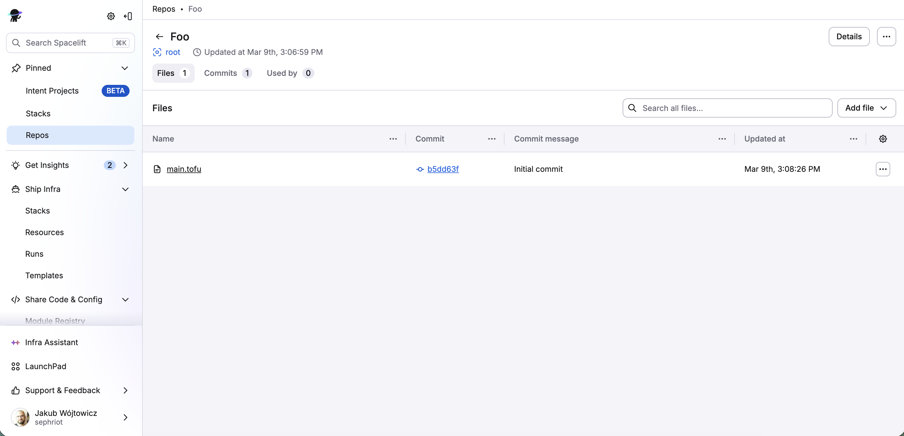 Repo files tab