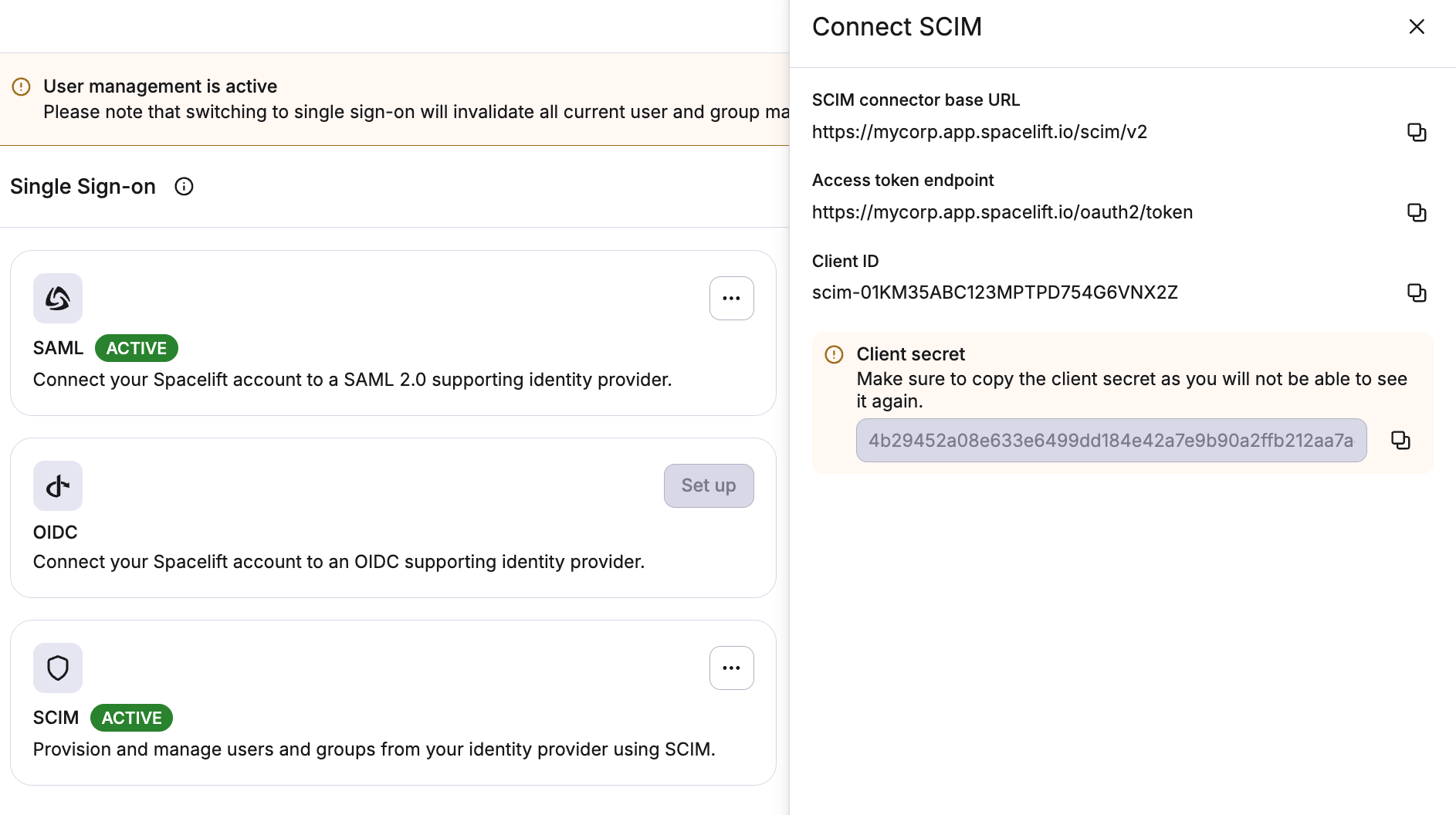 SCIM credentials