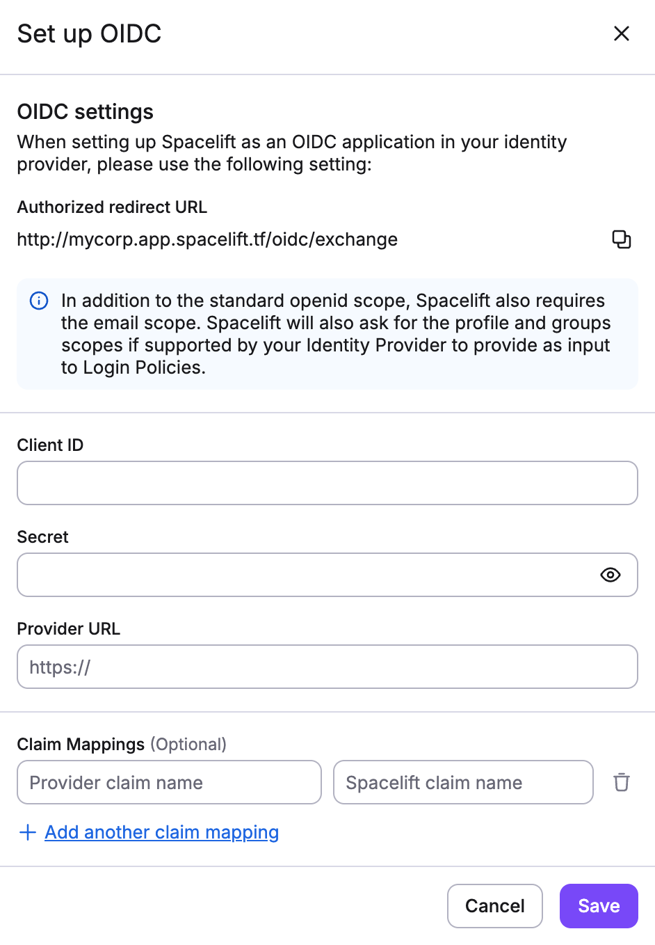 Copy/Paste the values into your Spacelift OIDC Settings