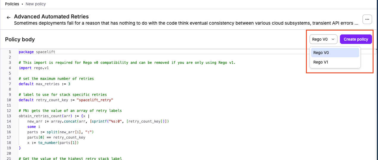 Select rego version