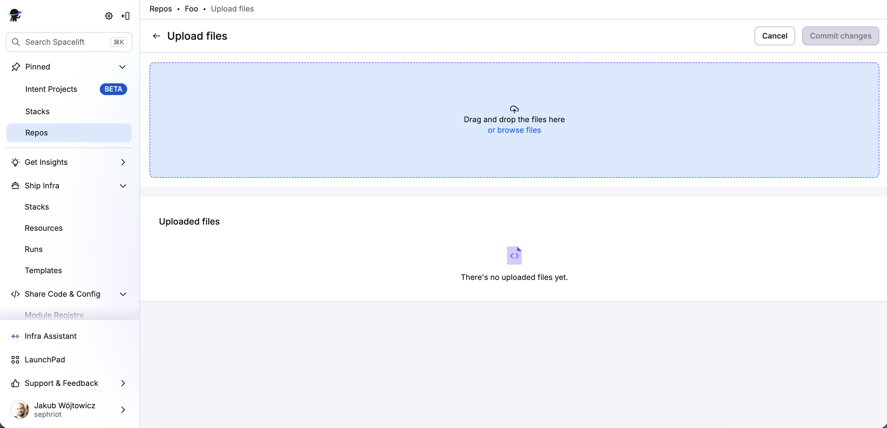 Upload files page