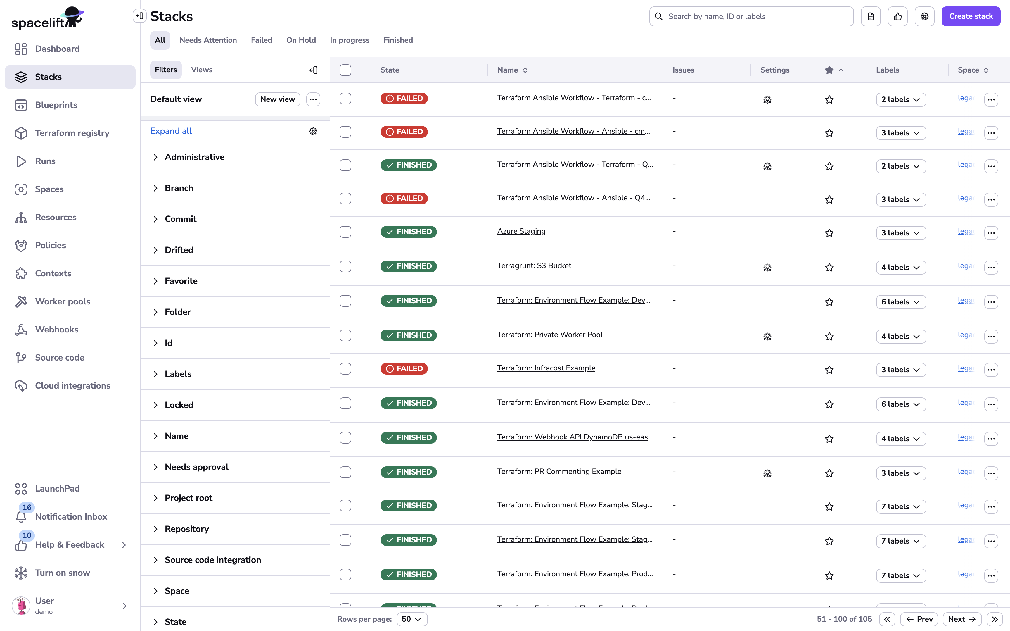 Stacks list in UI