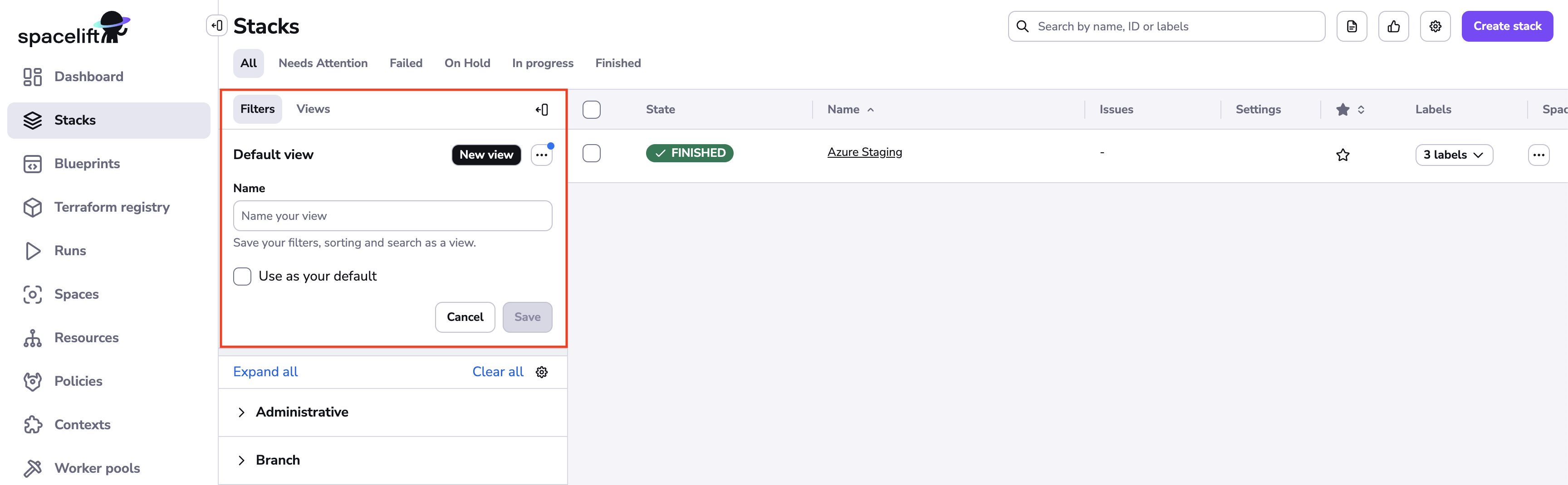 Create filter view
