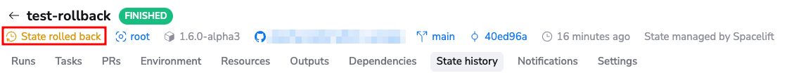 Stack with current state rollback