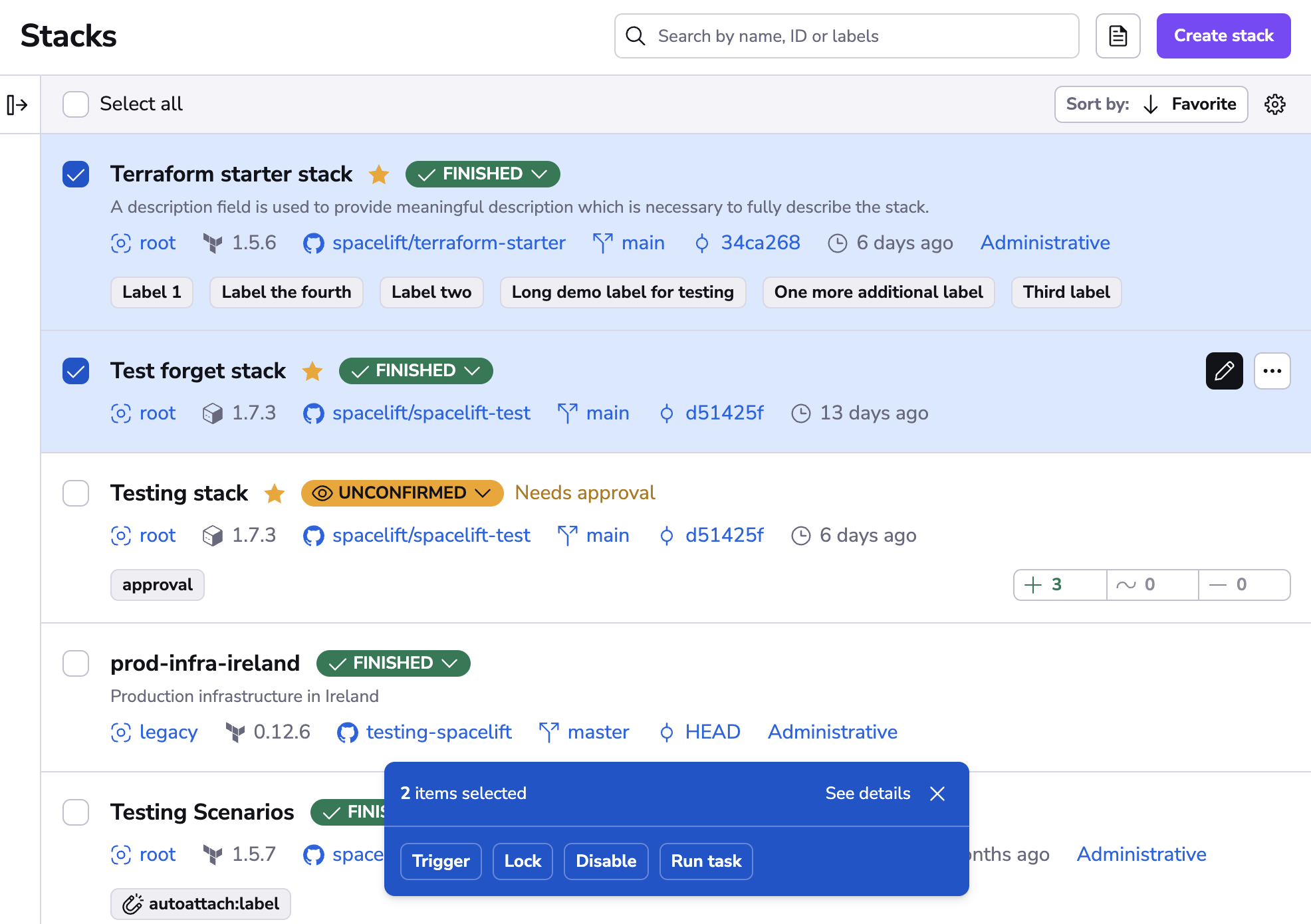 Bulk action bar