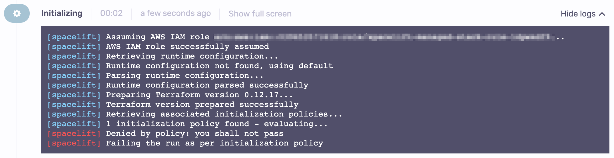 Denied by policy message