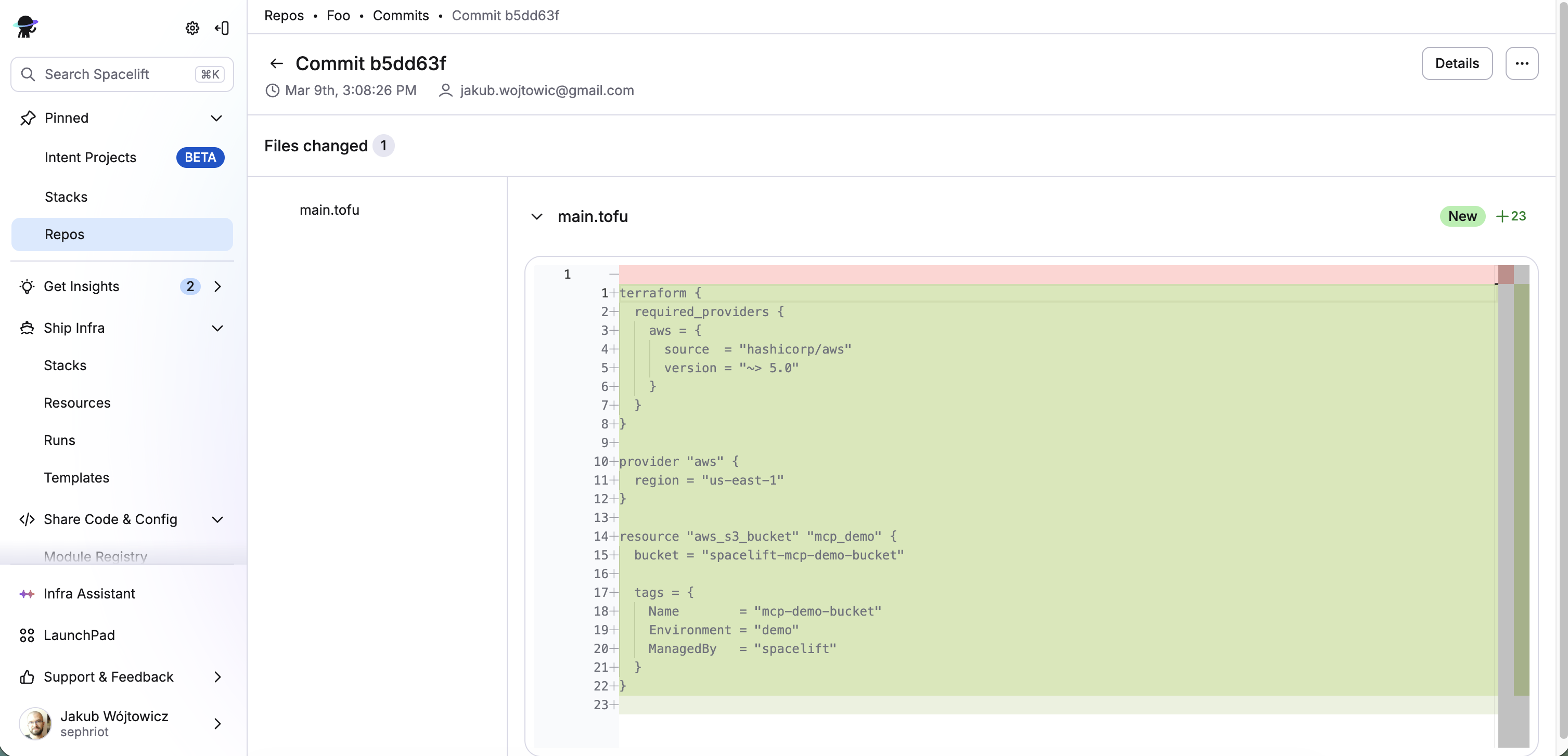Commit detail page